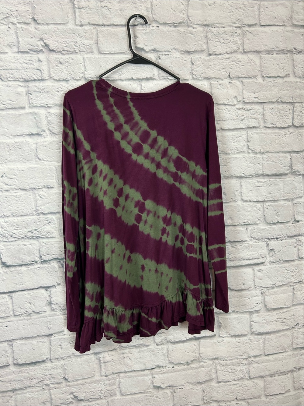 LOGO Lori Goldstein Medium Purple Green Tie Dye Ruffle Hem Tunic Top Pockets - Picture 7 of 8